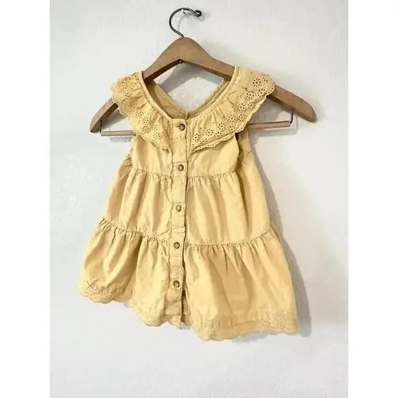 Artisan NY Girls Toddler Dress Lace Sleeveless Mustard Yellow White Bow Size 3T - Picture 6 of 6